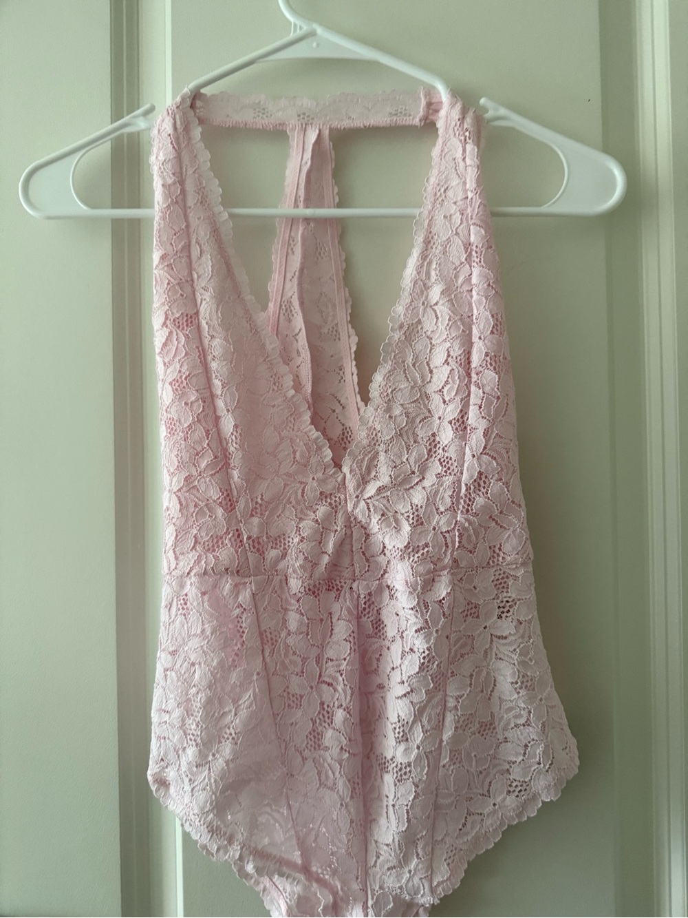 Soft Pink Floral Lace Halter Bodysuit